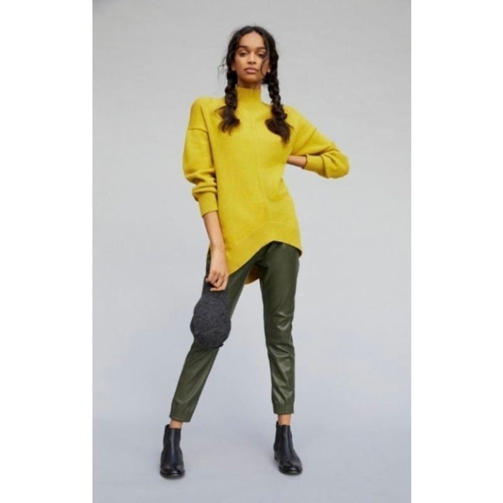 Anthropologie Maeve Crystal Tunic Sweater Mock Neck Chartreuse Yellow Hi Low S